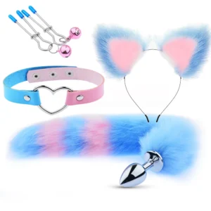 Anal Sex Toys Fox Tail Butt Plug Sexy Plush Cat Ear Headband with Leather Necklace Set Massage Sex Toys Women Couples Cosplay