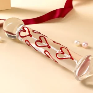 Glass Sex Toys Red Heart G-Spot Vagina Stimulate Realistic Penis Butt Plug Christmas Gift for Adults 18