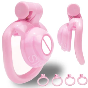 High Quality Pink Positive and Negative Chastity Cage with 4 Size Penis Ring Mimic Female Pussy Chastity Device Adult Sex Toys