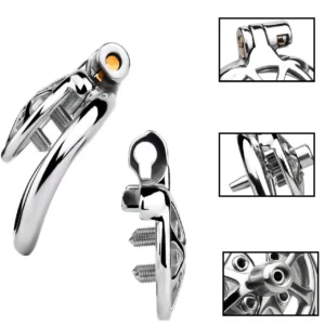 Men's Metal Rivet Chastity Cage Negative Lock Cum Lock Pseudo Pussy Out Wear Male Udder Erotic Toys with 4 Size Cock Ring